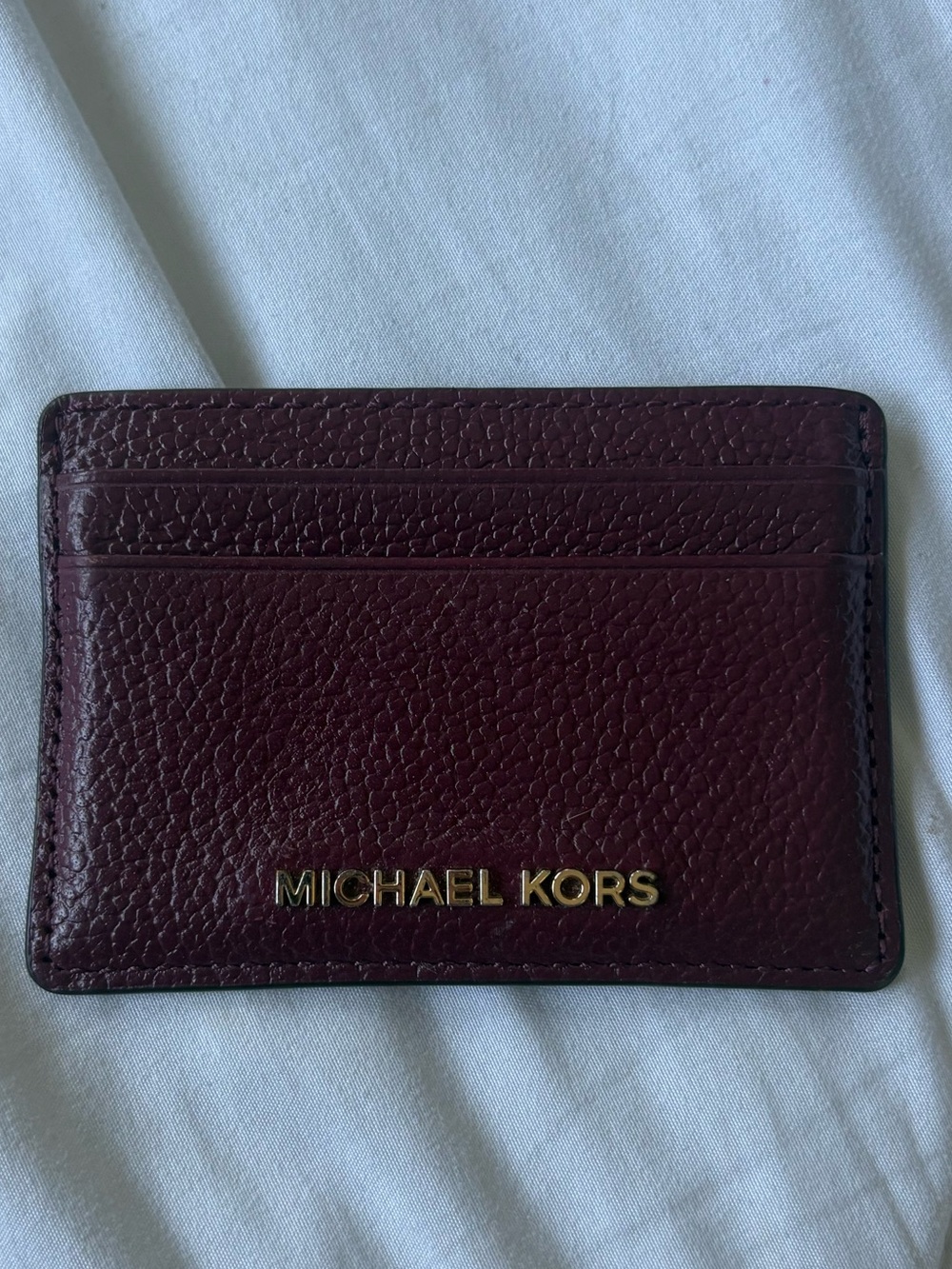 Michael Kors Pebble Leather Card Case in Burgundy